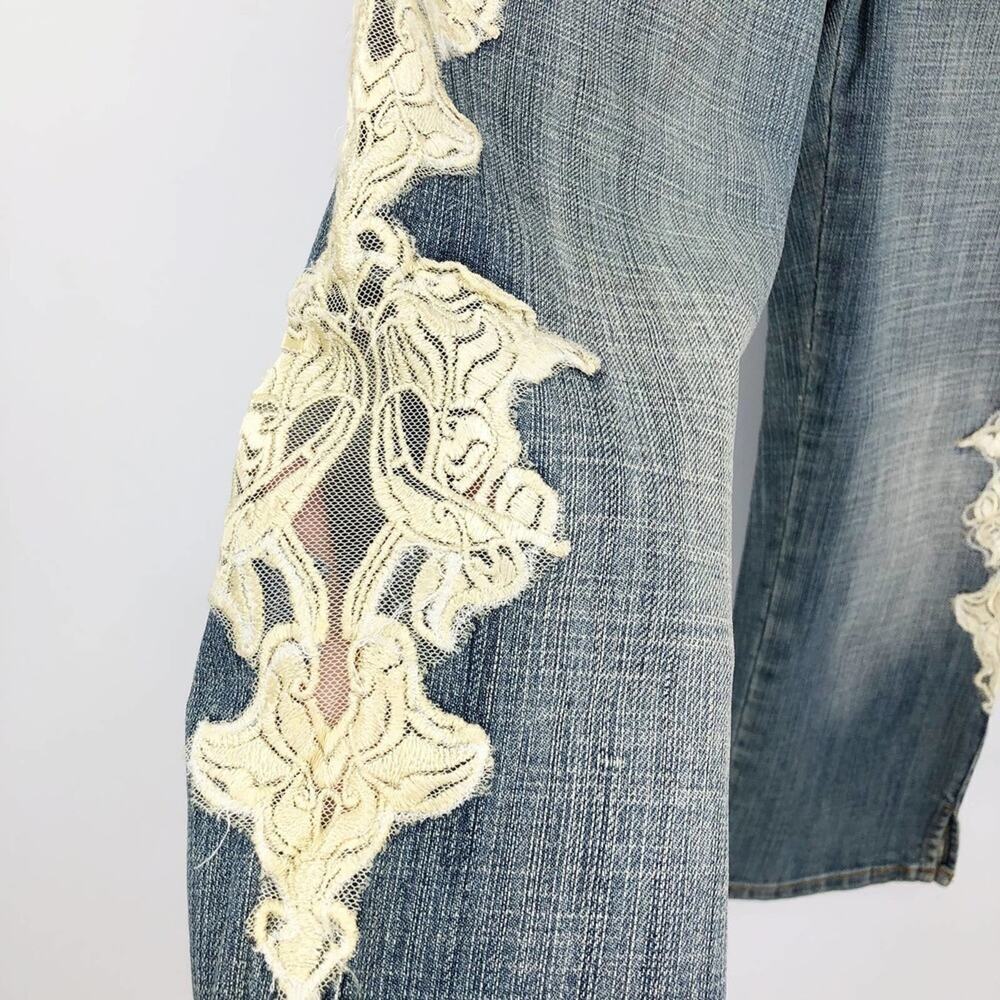 Fried Denim Women's Jeans Size 1/2 Lace Capri Crop Distressed Light Wash Stretch - Picture 5 of 13